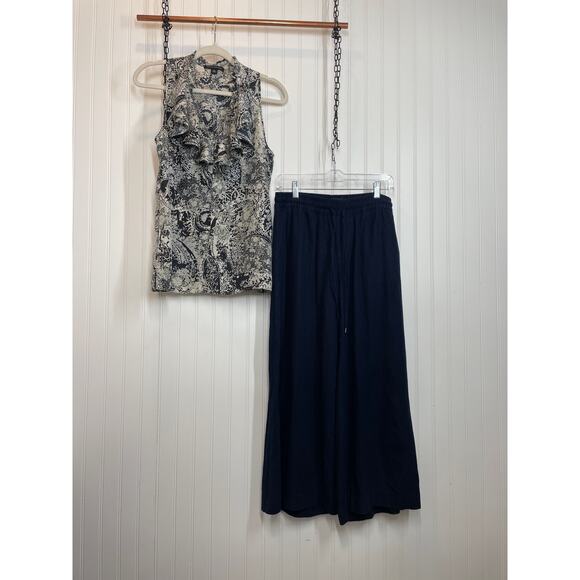 Banana Republic Ruffle Floral Top & Chaps Cropped Wide Leg Pants Bundle Size S - Picture 1 of 12